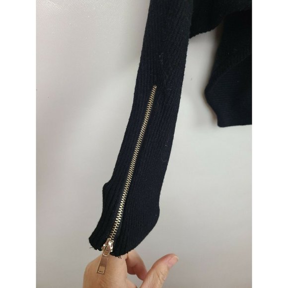 Carmen Marc Valvo Black Dolman Zipper Long Sleeve Pullover Womens Sweater Small - Picture 8 of 9